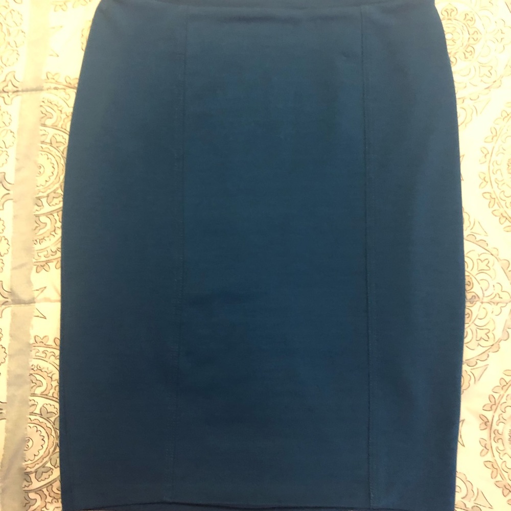 Teal pencil skirt.